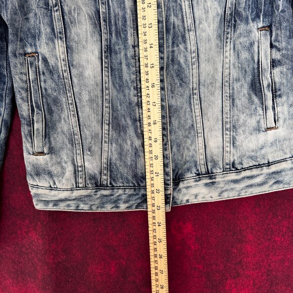 EXPRESS JEANS DENIM JACKET WOMEN'S, MEDIUM, BUTTON UP, POCKETS, DISTRESSED - Picture 13 of 14